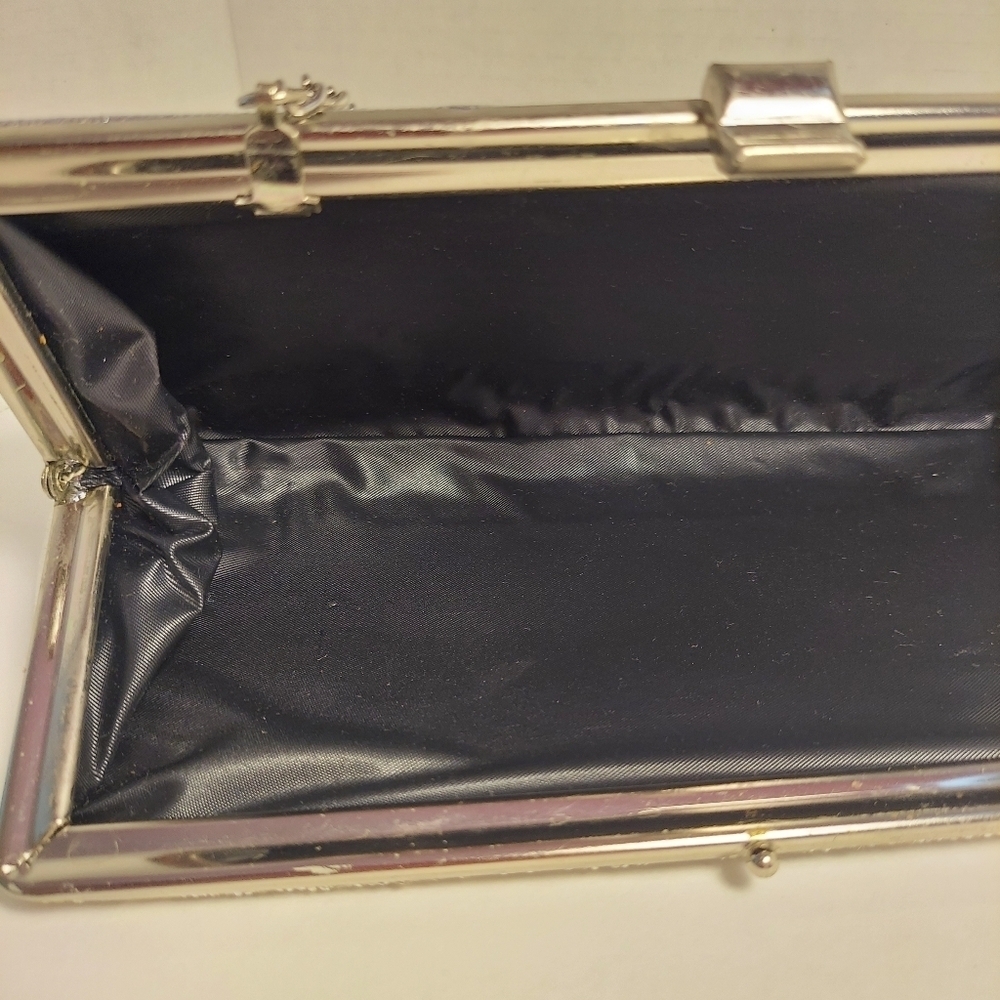 Vintage Silver Metallic + Glitter Clutch Evening Bag Purse Cocktail Prom Formal - Picture 11 of 15